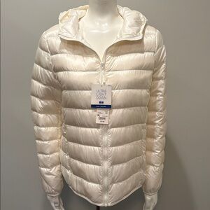 Uniqlo Off-White Quilted Hooded Front Zip Light Down Jacket Size XL